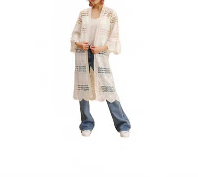 Fashion Concepts Embroidered Lace Long Cardigan In White In White