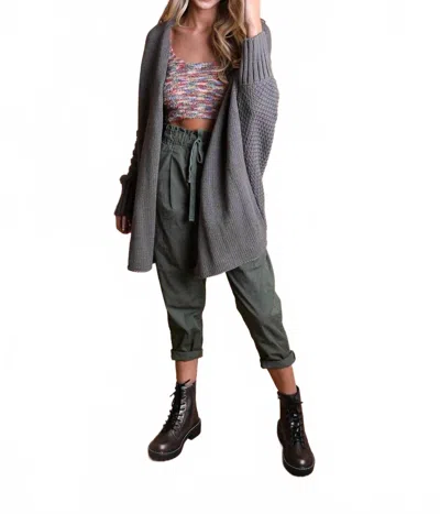 Leto Bat Sleeve Knit Cardigan In Charcoal In Gray