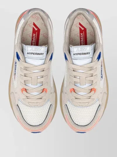 Autry Hyperway Sneakers In White And Peach Suede And Mesh In Multi