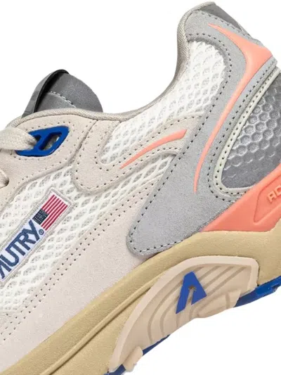 Autry Hyperway Sneakers In White And Peach Suede And Mesh In Multi