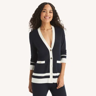 Nautica Womens V-neck Cardigan In Blue