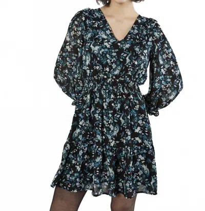 Apricot Ditsy Floral Ikat Ruffle Dress In Green In Multi