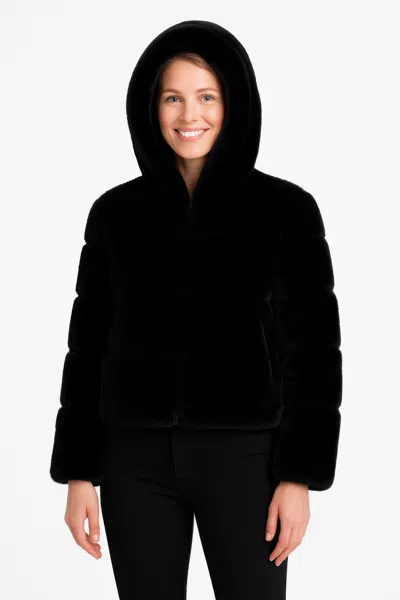 Truedames Faux Fur Hooded Jacket In Black