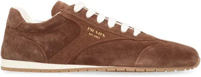 Prada Cocoa-coloured Sneakers In Suede Leather In Brown