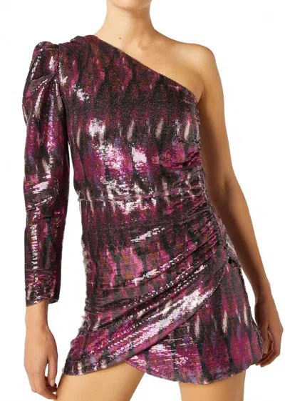 Misa Nova One-shoulder Mini Dress In Fuchsia Ikat In Multi