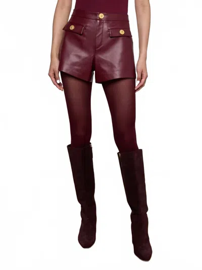 L'agence Dionne Vegan Leather Short In Black Cherry In Burgundy
