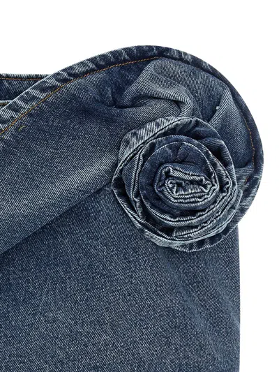 Magda Butrym High Waist Denim Skirt Floral Detail In Blue