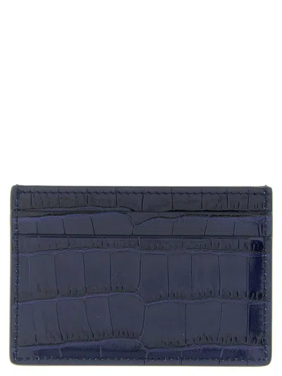 Tom Ford Croco Embossed Leather Cardholder In Blue
