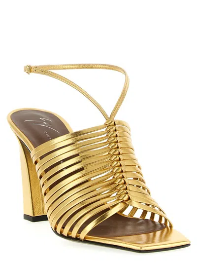 Giuseppe Zanotti Savoia Sandals Ankle Strap Open Square Toe In Gold