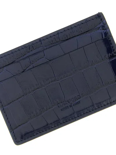 Tom Ford Croco Embossed Leather Cardholder In Blue