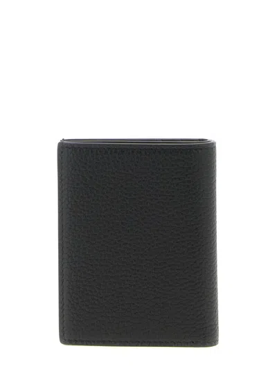 Tom Ford Black Card-wallet With Embossed Logo In Hammered Leather Man In Black