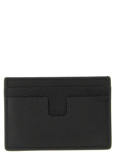 Tom Ford Black Card Holder With Embossed Lgoo Lettering On The Front And Money Clip In Grained Leather Man In Black