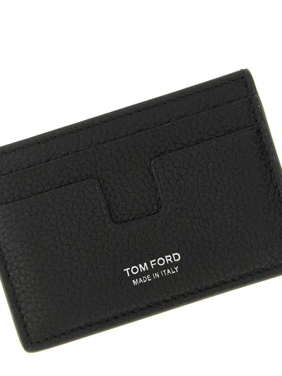 Tom Ford Black Card Holder With Embossed Lgoo Lettering On The Front And Money Clip In Grained Leather Man In Black