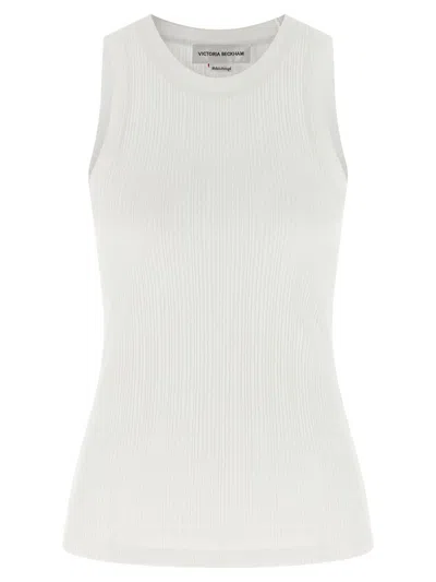 Victoria Beckham Sleeveless Rib Knit Tank Top Embroidered In White