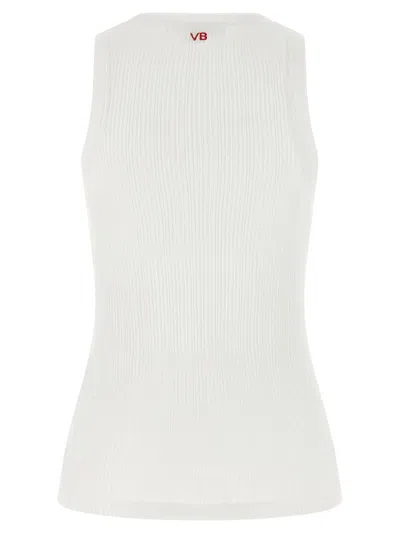 Victoria Beckham Sleeveless Rib Knit Tank Top Embroidered In White