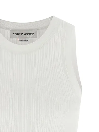 Victoria Beckham Sleeveless Rib Knit Tank Top Embroidered In White
