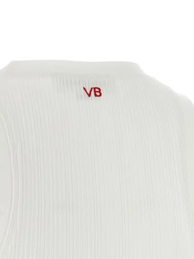 Victoria Beckham Sleeveless Rib Knit Tank Top Embroidered In White