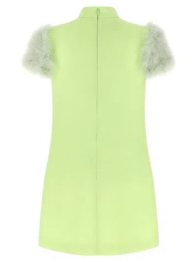 Valentino Feather Dress Faux Fur Sleeves Neckline In Green