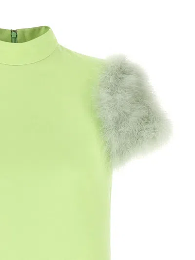 Valentino Feather Dress Faux Fur Sleeves Neckline In Green
