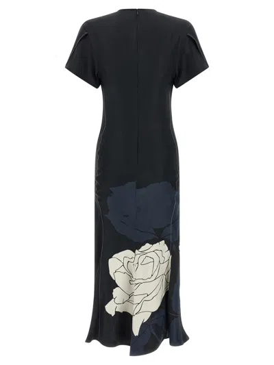 Victoria Beckham 'gathered V-neck' Midi Dress In Blue