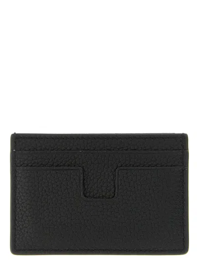 Tom Ford Black Card Holder With Embossed Lgoo Lettering On The Front And Money Clip In Grained Leather Man In Black