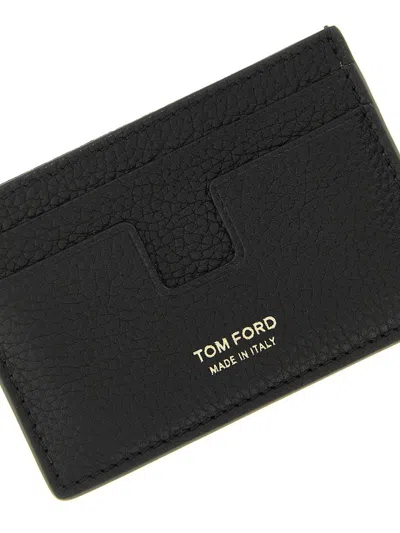 Tom Ford Black Card Holder With Embossed Lgoo Lettering On The Front And Money Clip In Grained Leather Man In Black