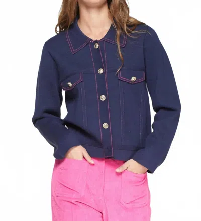 Vilagallo Knitwear Cardigan In Navy/pink In Multi