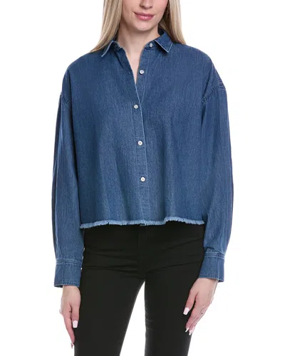 7 For All Mankind Cropped Button-down Shirt In Blue