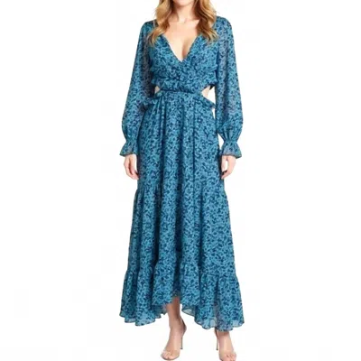 Misa Amelia Ruffle Cutout Maxi Dress In Cerulean Blue In Multi