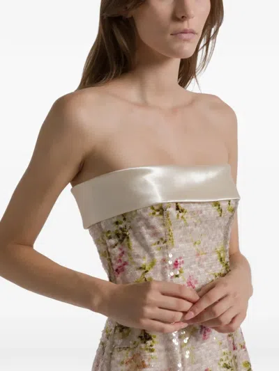 Alberta Ferretti Printed Sequin-embellished Strapless Mini Dress In Silver