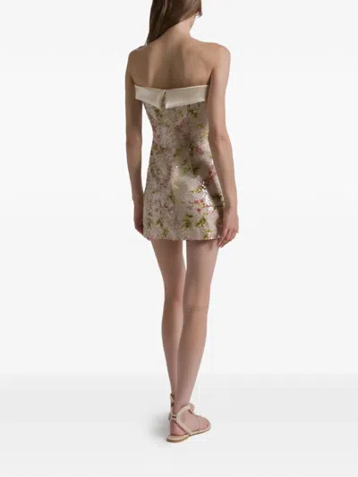 Alberta Ferretti Printed Sequin-embellished Strapless Mini Dress In Silver