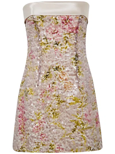 Alberta Ferretti Printed Sequin-embellished Strapless Mini Dress In Silver
