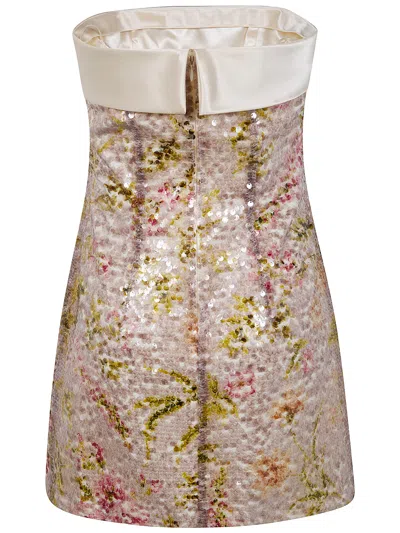 Alberta Ferretti Printed Sequin-embellished Strapless Mini Dress In Silver