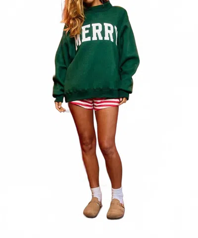 Bucketlist Women's Reversible Merry Christmas Mock Neck Sweatshirt In Green In Green