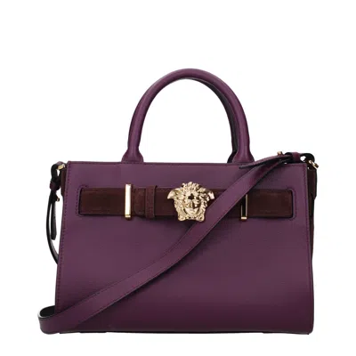 Versace Purple Leather Handbag In Purple