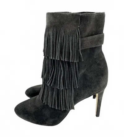 Via Spiga Women's Vesta Suede Leather Fringe Pointed Toe Booties In Grey In Gray