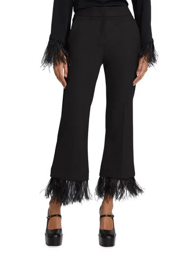 Marella Edoardo Pant With Feather Trim In Black In Black