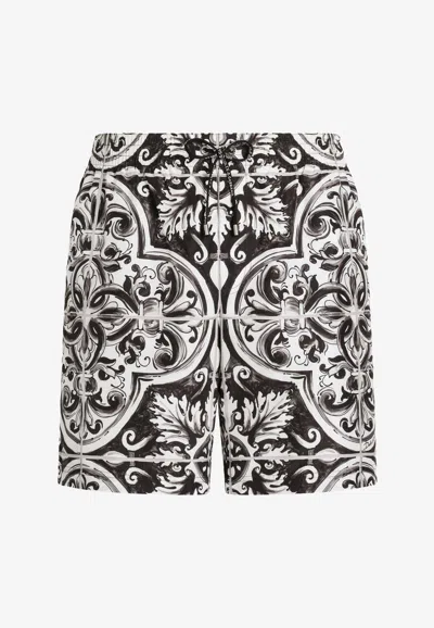 Dolce & Gabbana Printed Bermuda Style Shorts With Elastic Waist In Gray