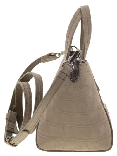 Brunello Cucinelli Women Bc Duo Mini Nubuck Croc Print Bag With Jewellery In Brown