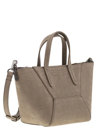 Brunello Cucinelli Women Bc Duo Mini Nubuck Croc Print Bag With Jewellery In Brown