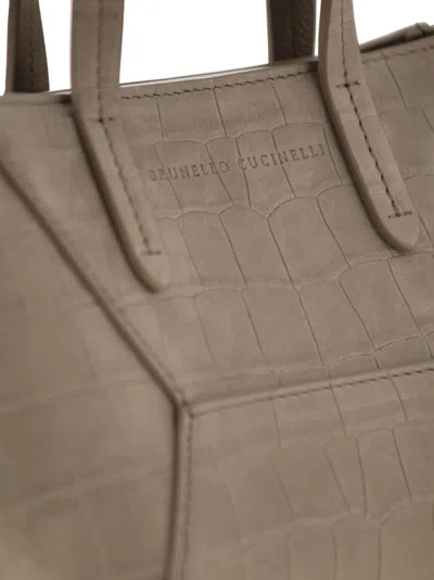 Brunello Cucinelli Women Bc Duo Mini Nubuck Croc Print Bag With Jewellery In Brown