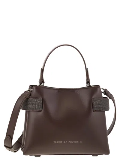 Brunello Cucinelli Women Essence Small Calfskin Top-handle Bag With Precious Bands In Brown