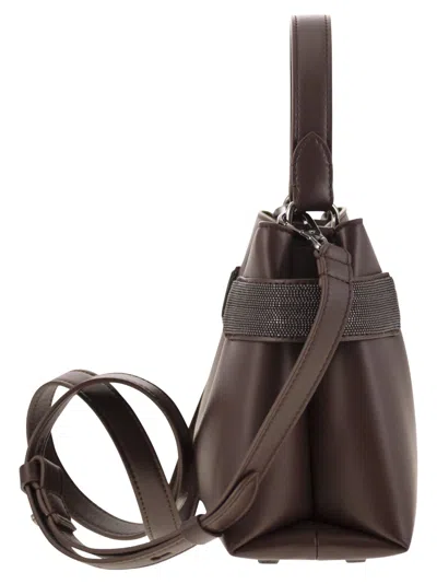 Brunello Cucinelli Women Essence Small Calfskin Top-handle Bag With Precious Bands In Brown