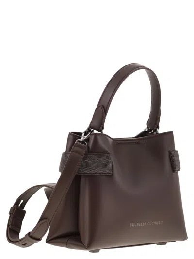 Brunello Cucinelli Women Essence Small Calfskin Top-handle Bag With Precious Bands In Brown