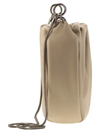 Brunello Cucinelli Women Soft Leather Brioche Hobo Bag With Precious Chain In Neutral
