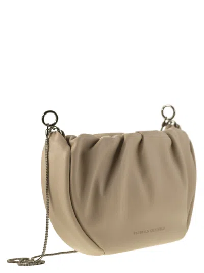 Brunello Cucinelli Women Soft Leather Brioche Hobo Bag With Precious Chain In Neutral