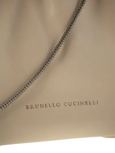 Brunello Cucinelli Women Soft Leather Brioche Hobo Bag With Precious Chain In Neutral