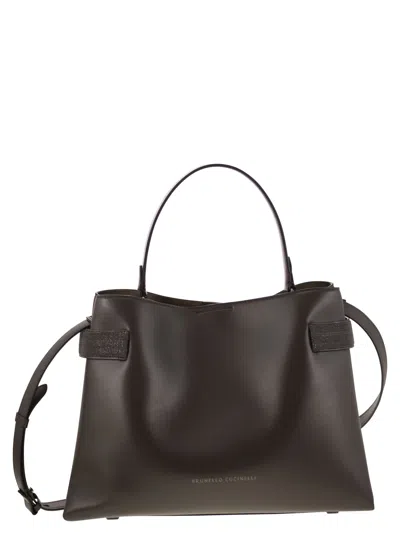 Brunello Cucinelli Women Top-handle Essence Bag In Calfskin With Precious Bands In Brown