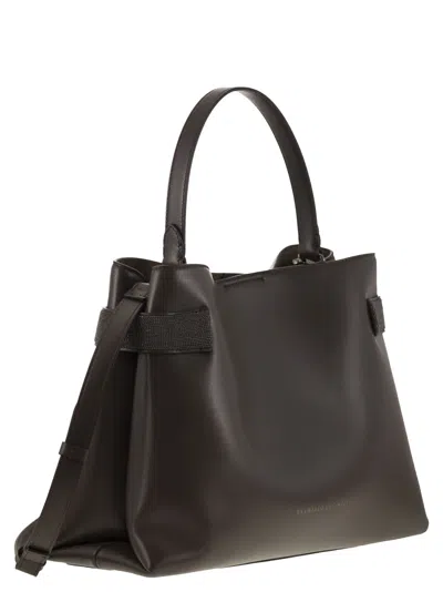 Brunello Cucinelli Women Top-handle Essence Bag In Calfskin With Precious Bands In Brown