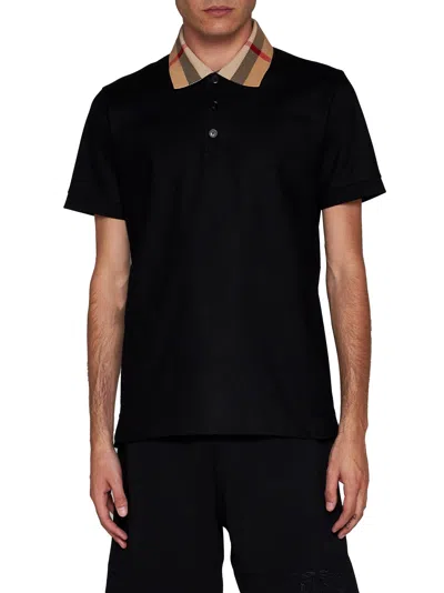 Burberry Piquet Polo Shirt With Check Collar Man In Multi